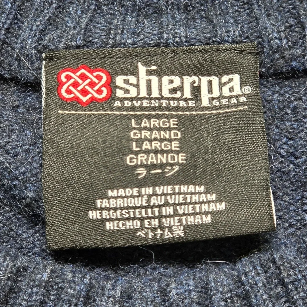 Sweater Sherpa Large Mens Blue‎ Excellent Merino Alpaca Fair Isle Crewneck